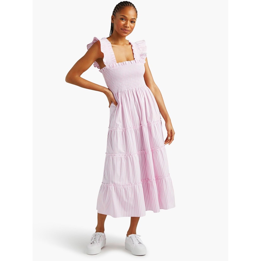 Hill House Home Ellie Nap Dress Pink Gingham Smocked Ruffle Midi Small